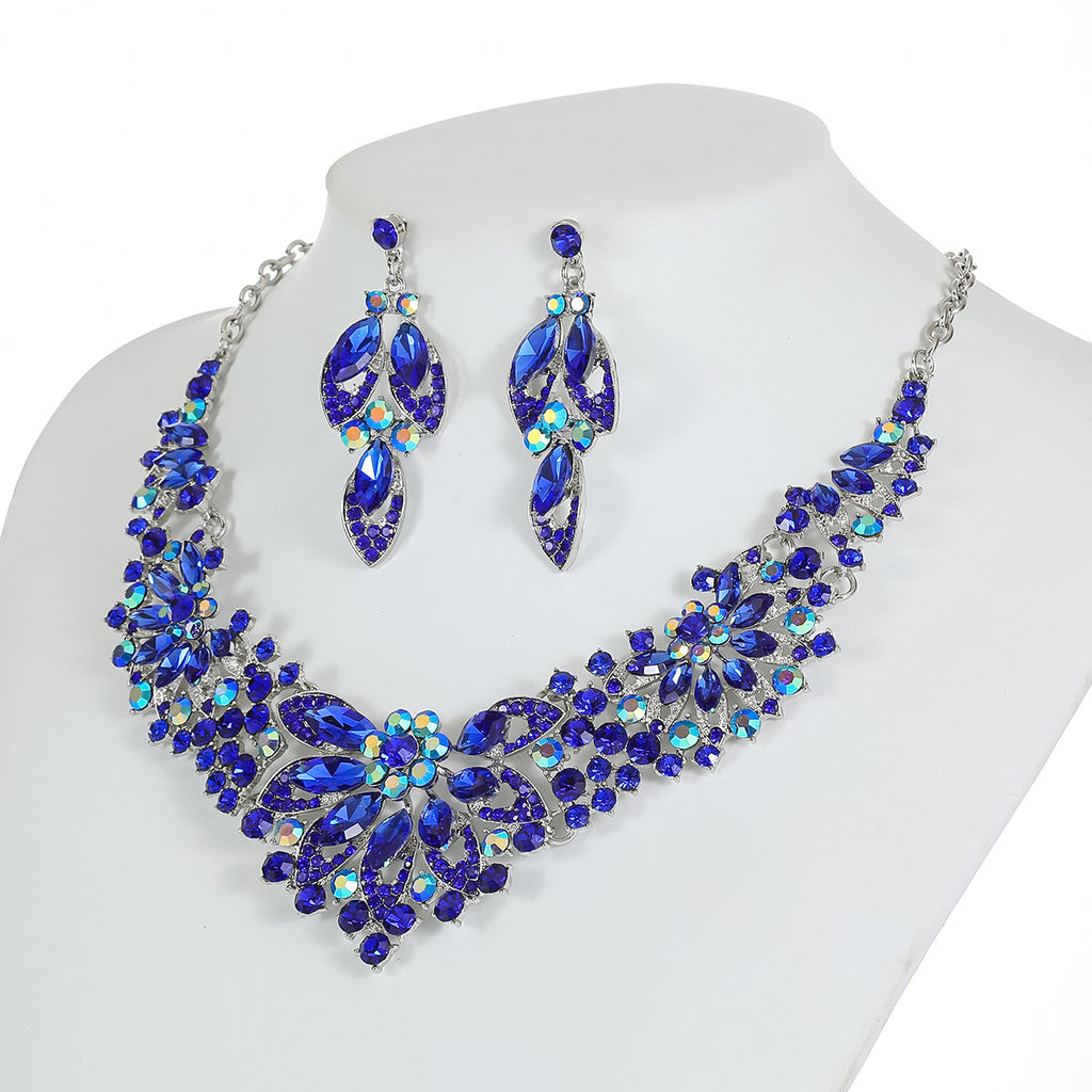 European and American cross-border retro necklace suit women's 2-Piece Set leaves flowers exaggerated luxury jewelry New Bride wedding accessories