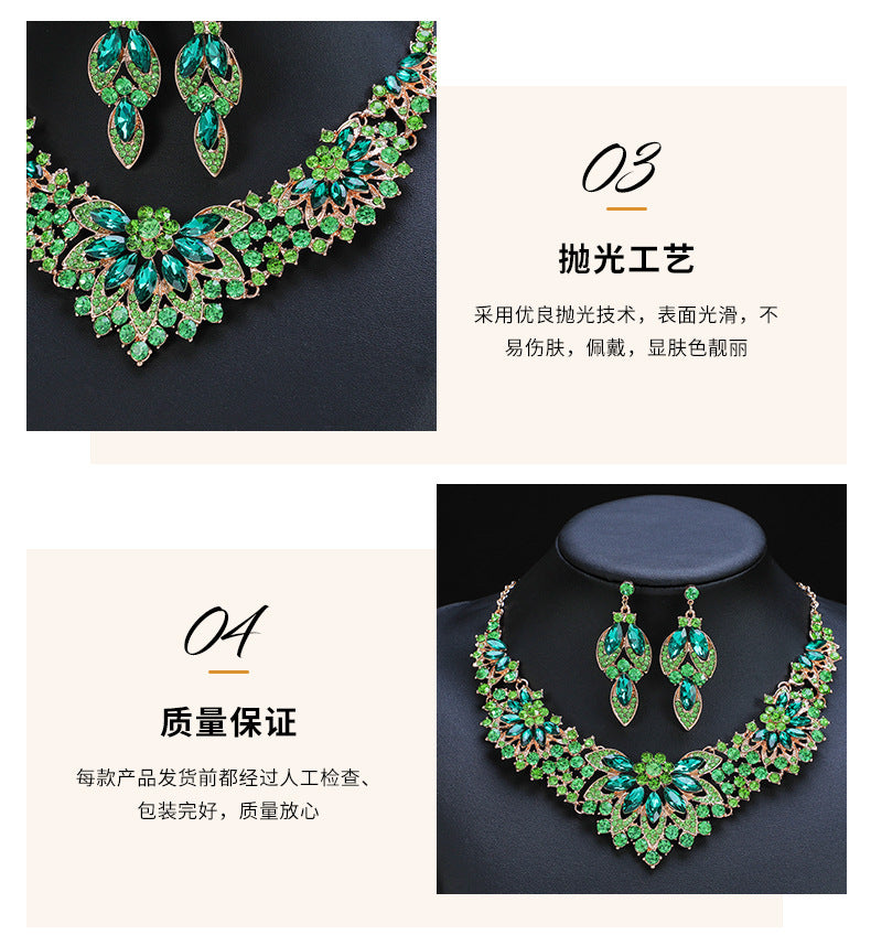 European and American cross-border retro necklace suit women's 2-Piece Set leaves flowers exaggerated luxury jewelry New Bride wedding accessories
