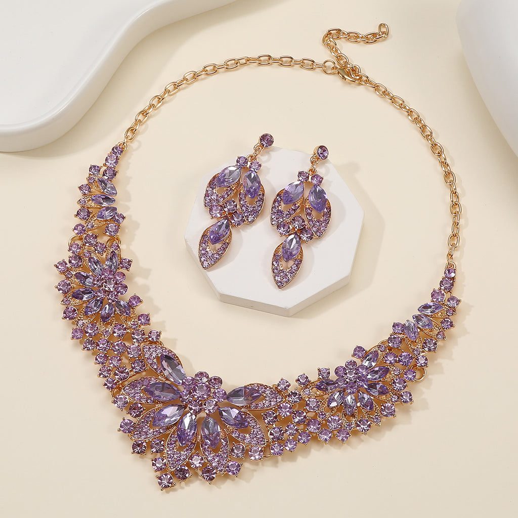 European and American cross-border retro necklace suit women's 2-Piece Set leaves flowers exaggerated luxury jewelry New Bride wedding accessories