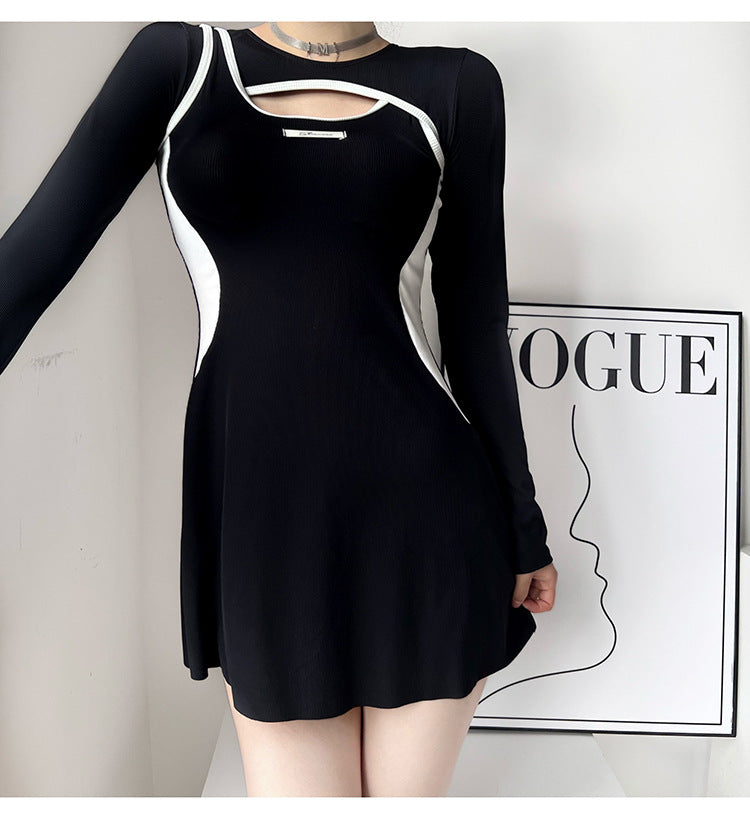 Swimming Suit Women's Summer Sexy Conservatively Conservatively Shaded Meat Slimming Long-sleeved Split Swimming Trunks Small Chest ins Hot Spring