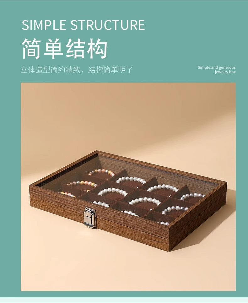 Walnut Grain Large Capacity Jewelry Storage Box Ring Earrings Necklace Jewelry Box Bracelet Jewelry Dustproof Display Box