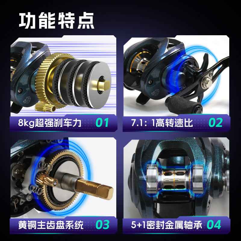 Cross-border foreign trade water drop wheel Luya long-distance fishing line wheel black horse mouth white 8-axis universal magnetic brake fishing wheel