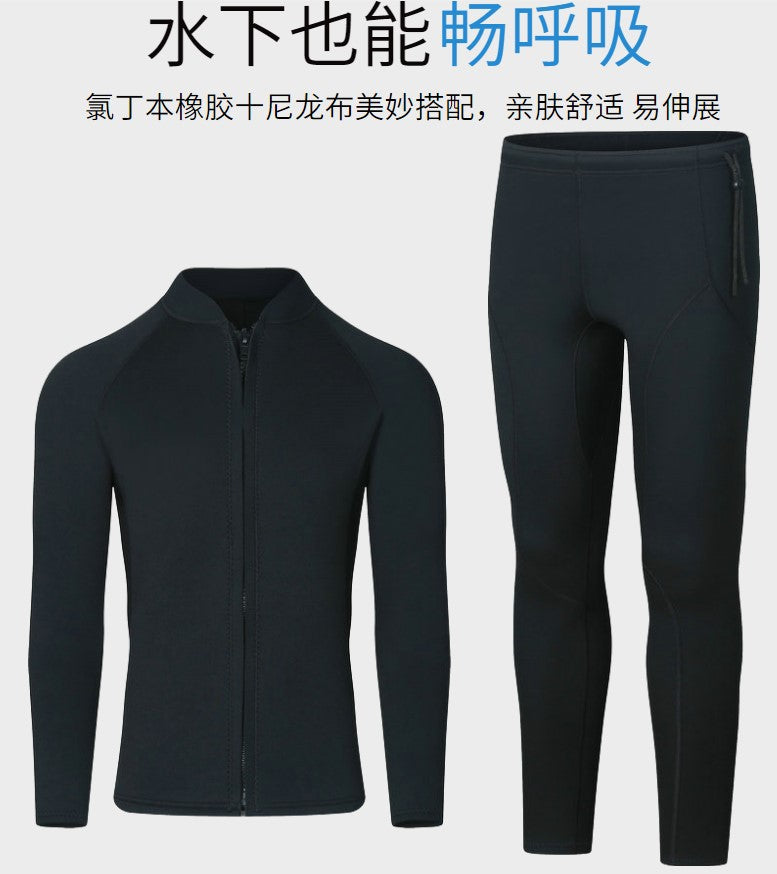 3mm Couple's Diving Wetsuit for Women, Two-Piece Long-Sleeve and Long Pants, Warm, Cold-Proof, Sun-Protective, Wet-Style Surfing, Snorkeling, and Swimming Suit
