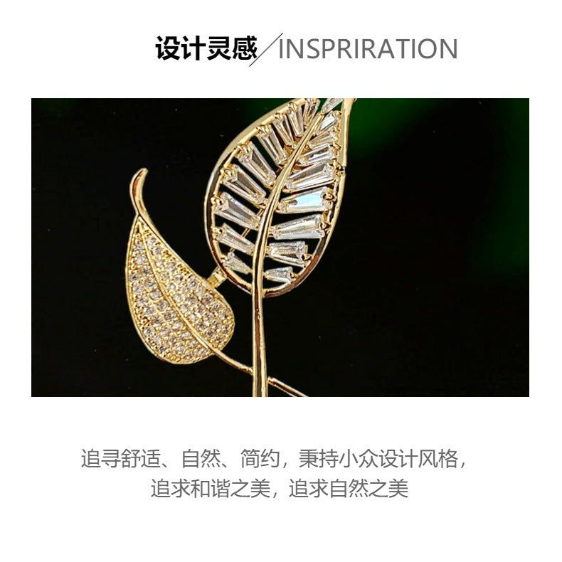 Hollow Leaves Brooch High-grade Sense Inlaid Zircon Corsage Accessories Collar All-match Light Luxury Clothing Accessories Pin