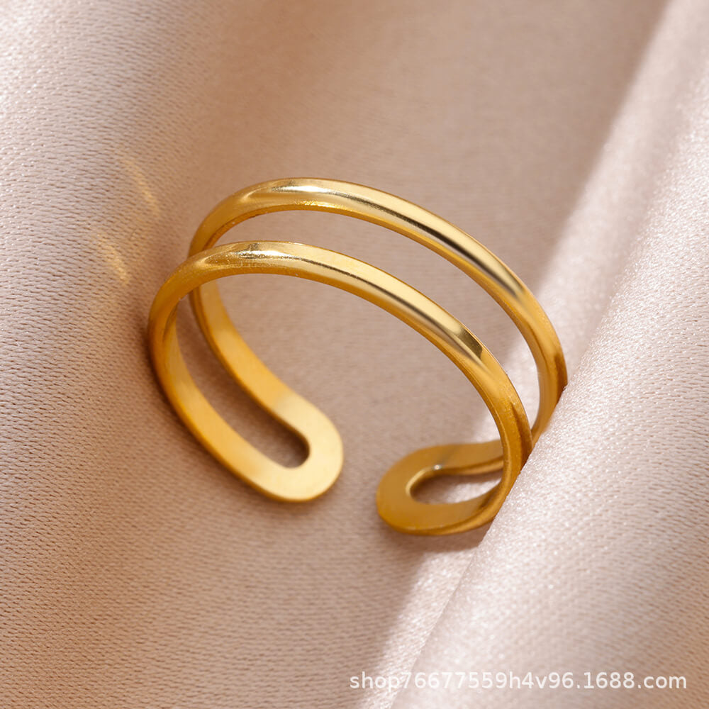 Cross-border European and American explosions stainless steel ring adjustable geometric ring 18k furnace electroplated titanium steel ring wholesale