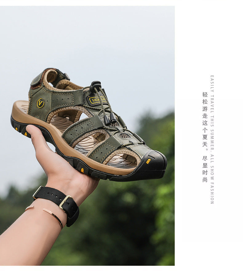 Amazon Summer Explosions Large Dock Layer Cowhide Casual Shoes Breathable Non-slip Quick-dry Outdoor Beach Sandals Men's Shoes
