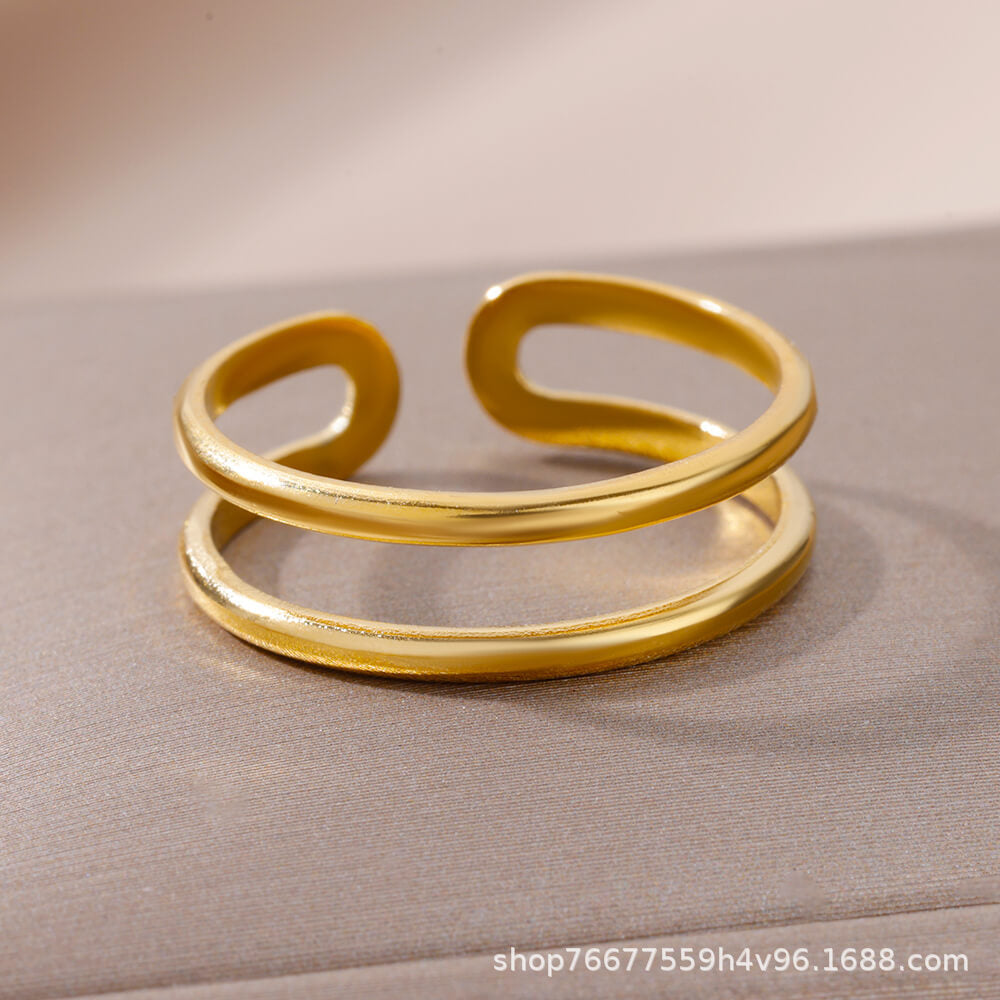 Cross-border European and American explosions stainless steel ring adjustable geometric ring 18k furnace electroplated titanium steel ring wholesale