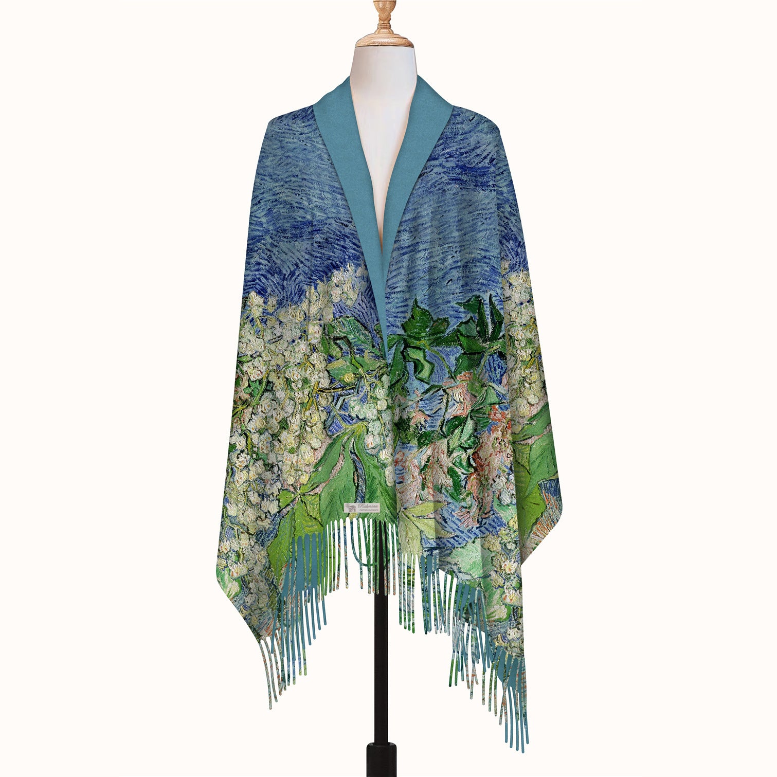 European and American Autumn and Winter New Van Gogh Oil Painting Chestnut Women's Warm Shawl Scarf Imitation Cashmere Tassel Long Scarf Scarf