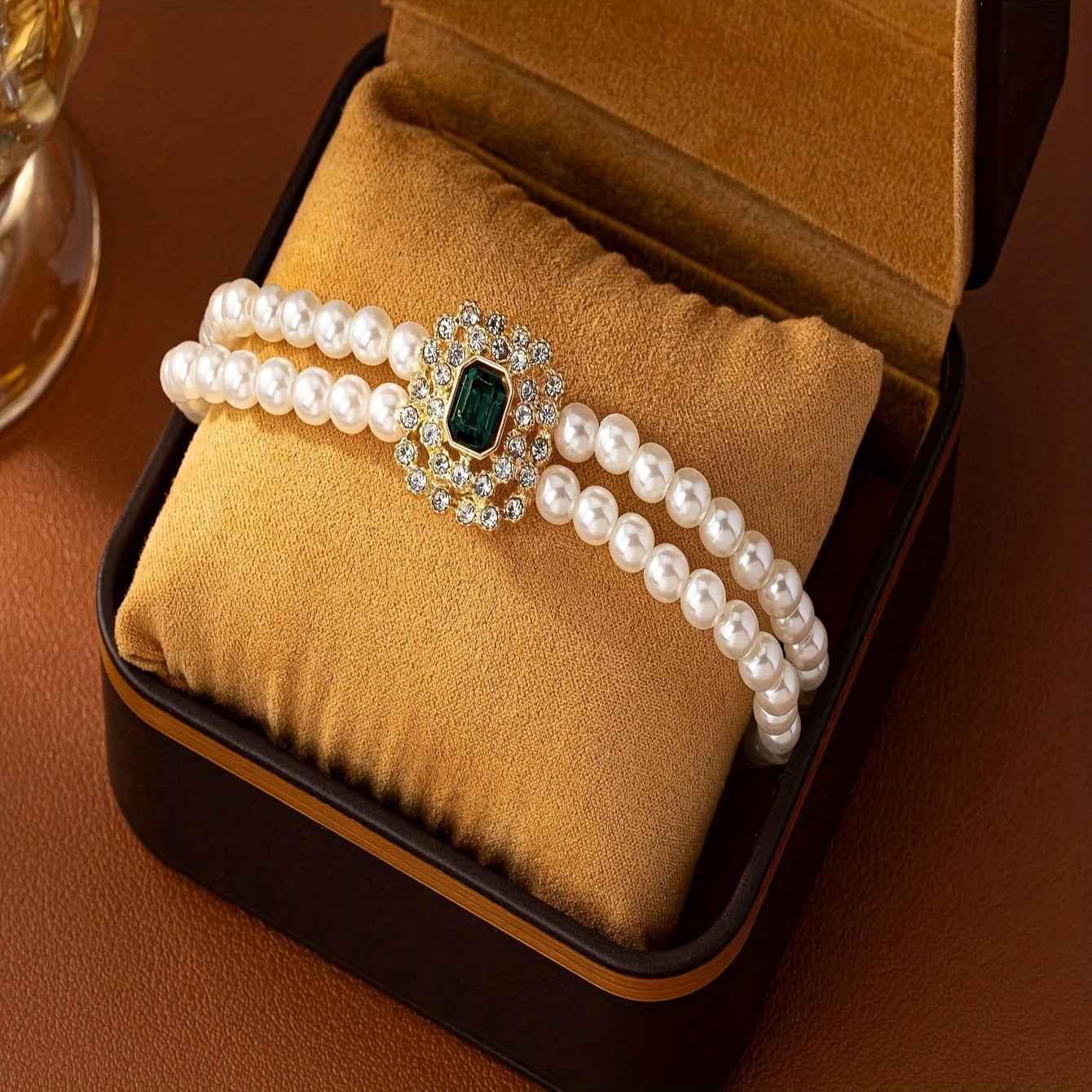Foreign trade cross-border Europe and the United States high-grade double-layer imitation pearl bracelet temperament diamond-encrusted geometric ladies jewelry wholesale