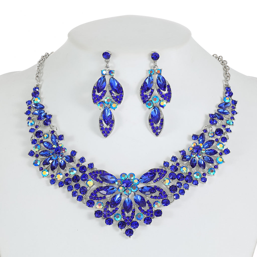 European and American cross-border retro necklace suit women's 2-Piece Set leaves flowers exaggerated luxury jewelry New Bride wedding accessories