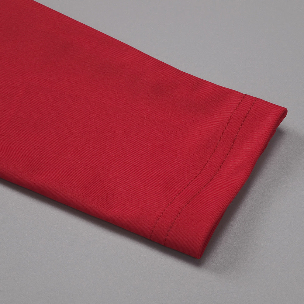 In Stock | New Cross-Border Long-Sleeve Ring-Neck European and American Women's Fashion V-Neck White and Red Long High-End Dress Wholesale.