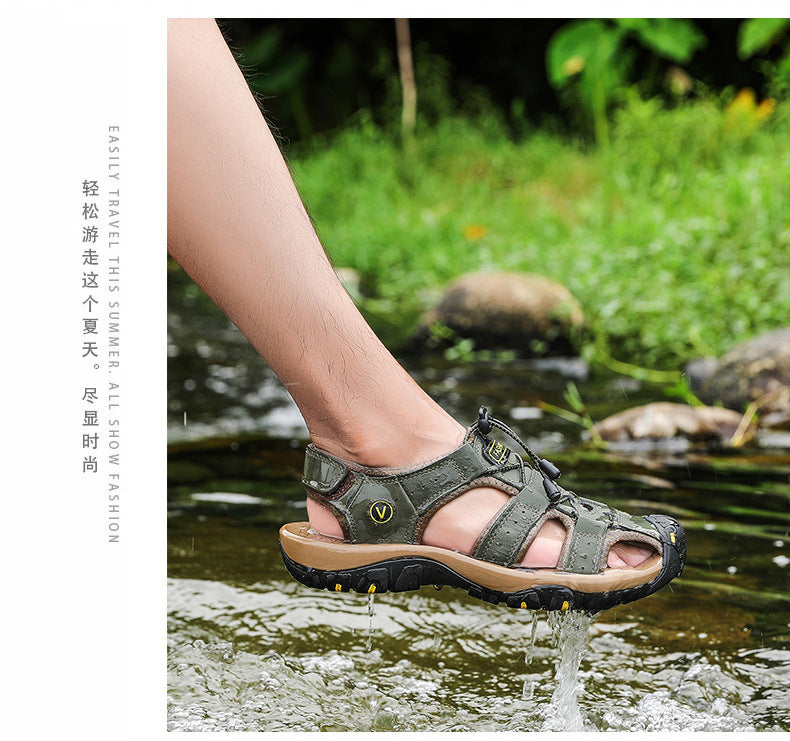 Amazon Summer Explosions Large Dock Layer Cowhide Casual Shoes Breathable Non-slip Quick-dry Outdoor Beach Sandals Men's Shoes