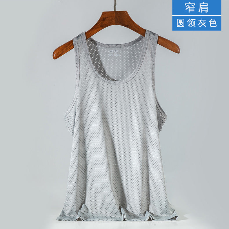 Ice Silk Mesh Vest Men's Summer Hollow Mesh Men's Sweatshirt Fitness Sports Thin Large Size Sleeveless T-shirt Trendy