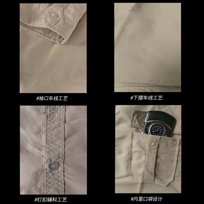 2025 New Men's Shirts Cross-Border Export Aliexpress Independent Station European and American Multi-Flap Pocket Pants Casual Long-Sleeved Tops for Men