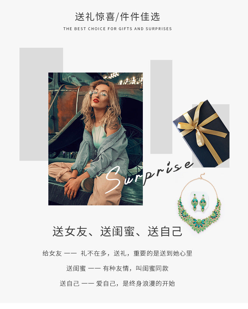European and American cross-border retro necklace suit women's 2-Piece Set leaves flowers exaggerated luxury jewelry New Bride wedding accessories