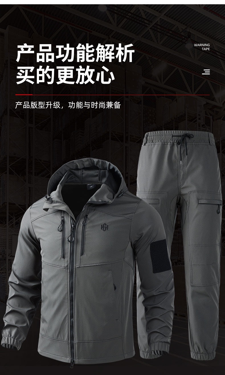 Outdoor assault clothing overalls suit men's spring and autumn elastic tooling labor protection clothing wear-resistant camouflage clothing hooded training clothing