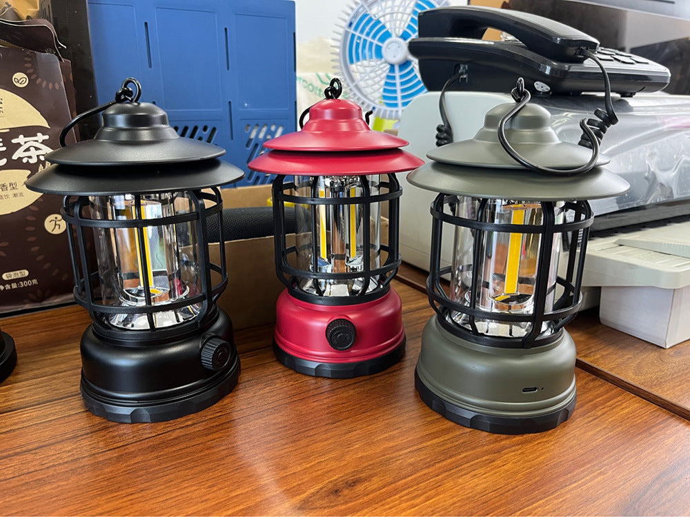 Cross-border new camping lamp outdoor multi-functional camping tent lamp retro lantern cob rechargeable portable lamp for home use