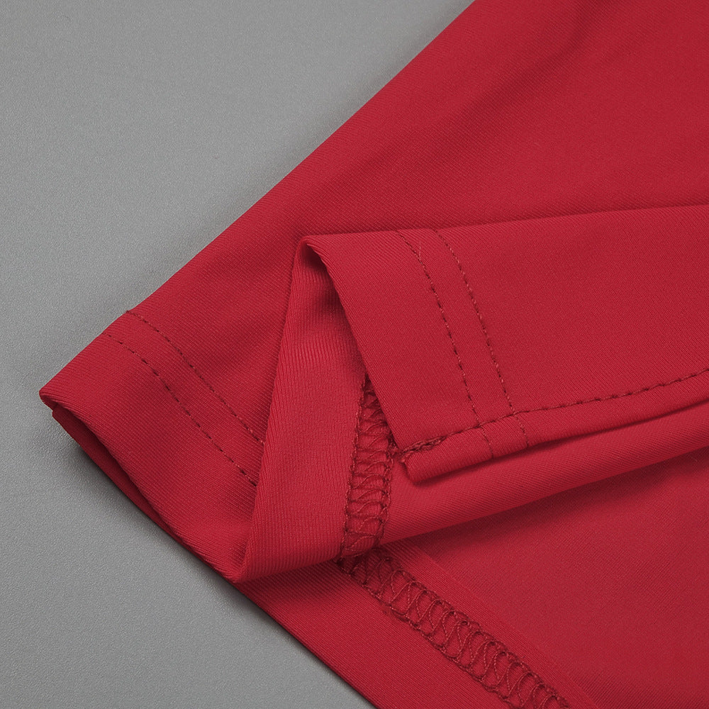 In Stock | New Cross-Border Long-Sleeve Ring-Neck European and American Women's Fashion V-Neck White and Red Long High-End Dress Wholesale.
