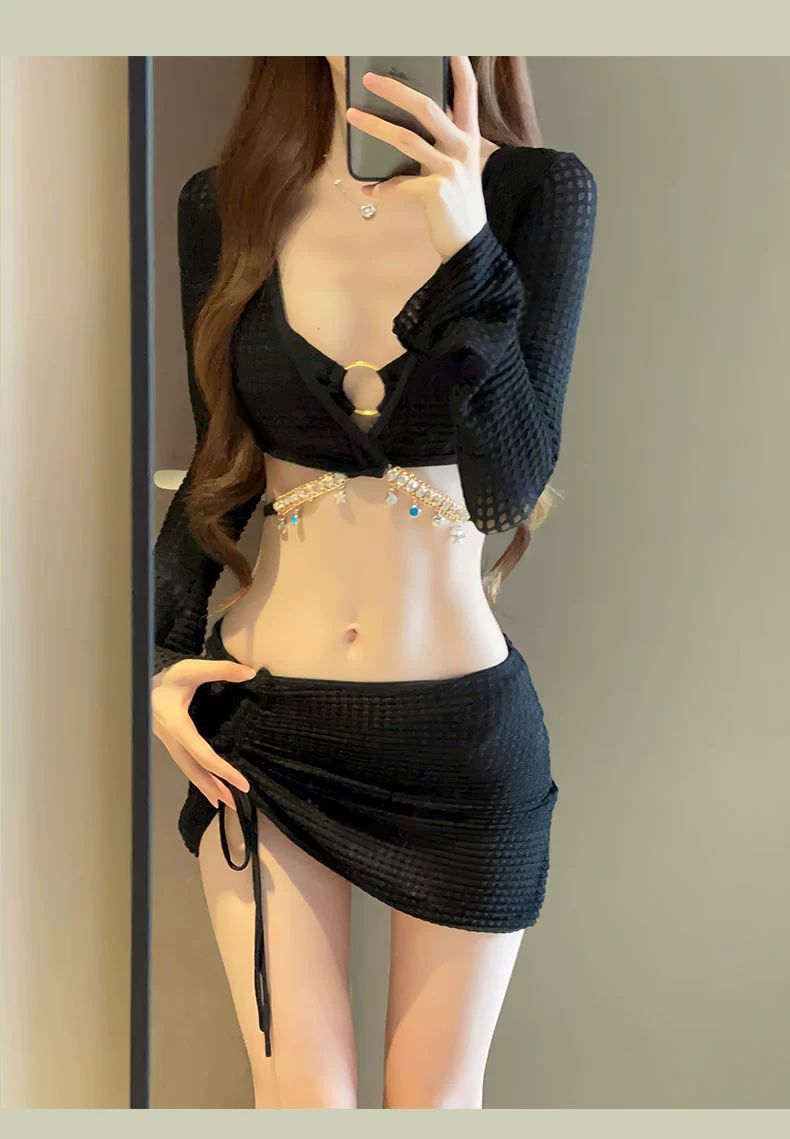 2025 New High-End Swimsuit Women's Split Bikini Four-Piece Bikini Sexy Long-Sleeved Sun Protection Hot Spring