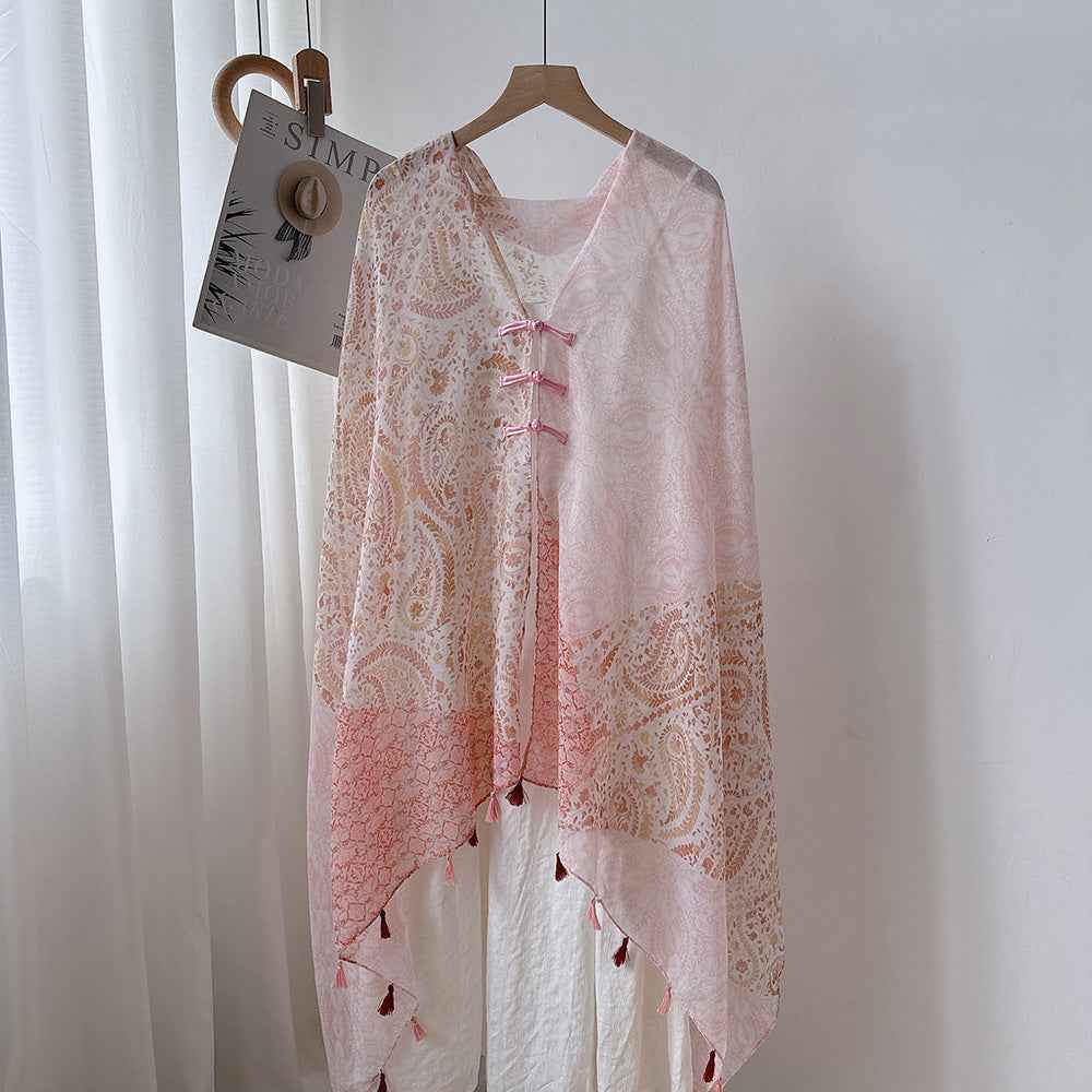 Antique Chinese Style Ethnic Style Scarf Summer Temperament Sunscreen Buckle Shawl Cardigan Decoration Travel Photograph