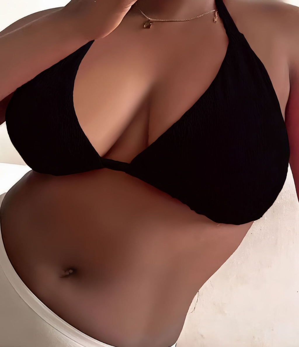 Amazon 2025 New European and American Style Halter Tie Large Size Swimsuit Women's Bikini Top Sexy Push-Up Swimwear