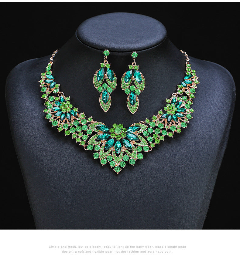 European and American cross-border retro necklace suit women's 2-Piece Set leaves flowers exaggerated luxury jewelry New Bride wedding accessories