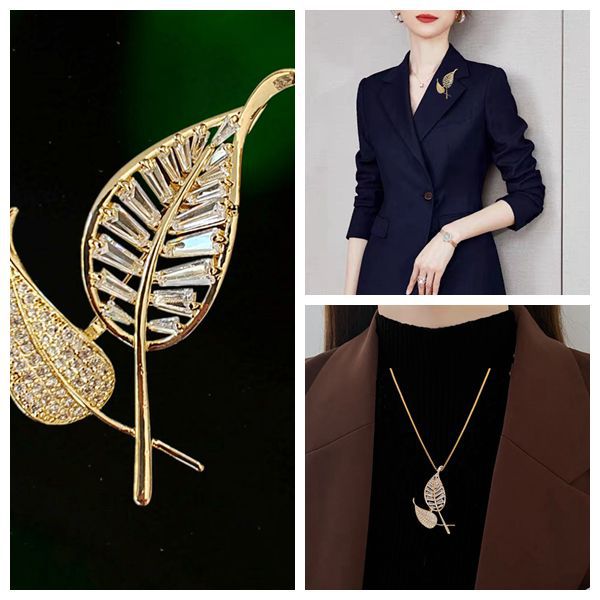 Hollow Leaves Brooch High-grade Sense Inlaid Zircon Corsage Accessories Collar All-match Light Luxury Clothing Accessories Pin