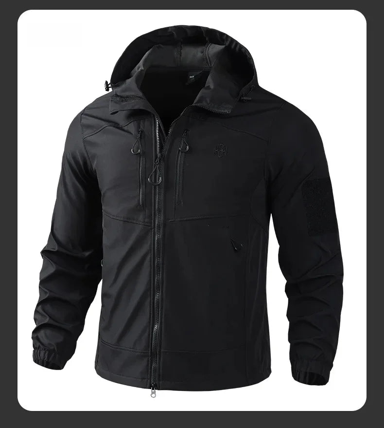 Men's Outdoor Workwear Camouflage Skin Jacket Set Spring Autumn Elastic Wear Resistant Training Clothes with Hood for Climbing