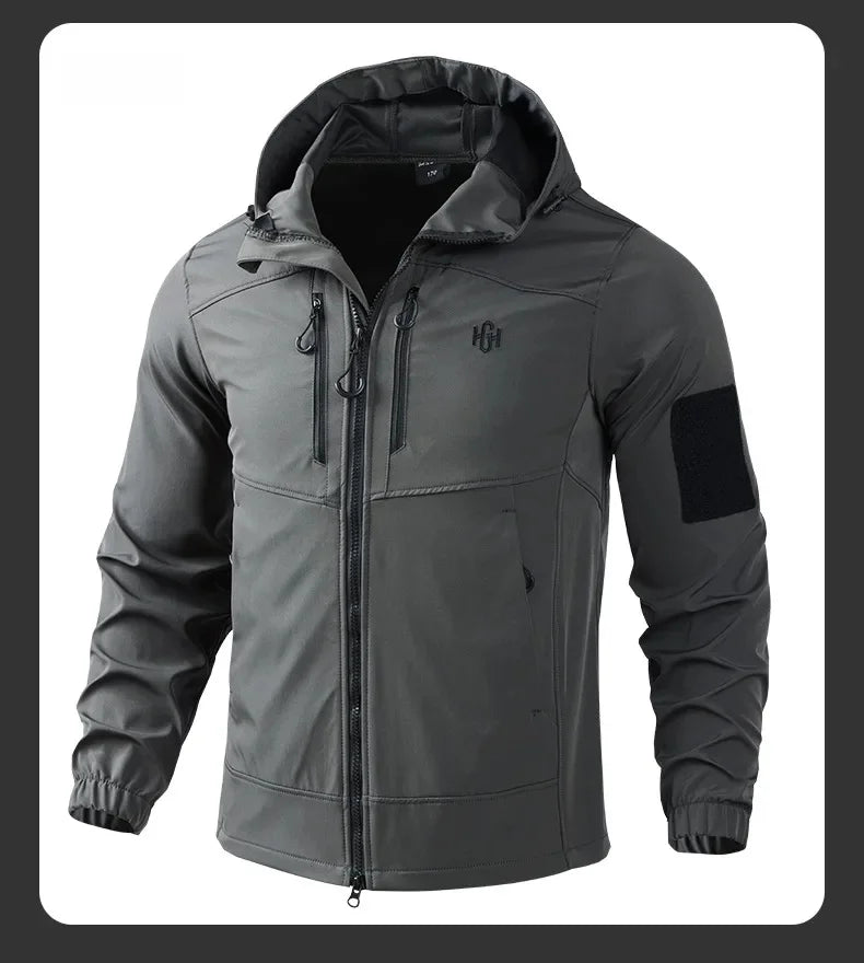 Men's Outdoor Workwear Camouflage Skin Jacket Set Spring Autumn Elastic Wear Resistant Training Clothes with Hood for Climbing